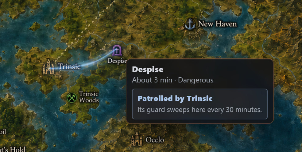 Despise hovered: Patrolled by Trinsic, its guard sweeps here every 30 minutes, with a vein running back to Trinsic