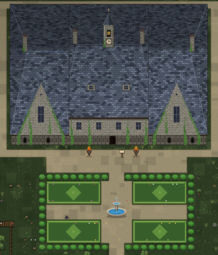The Personal Island's manor, outside, with its forecourt and parterre